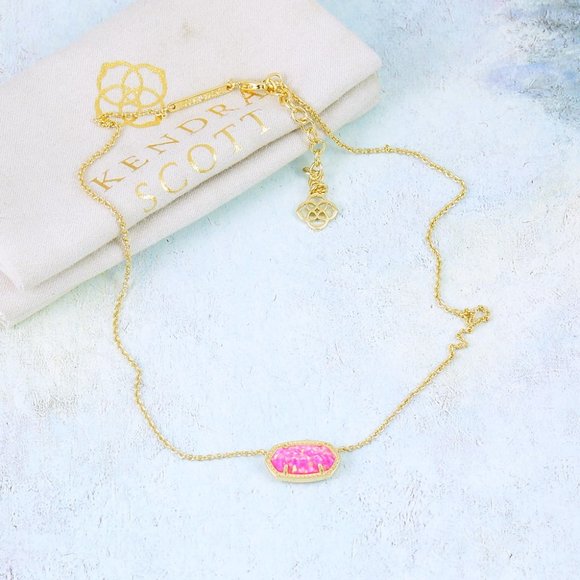 Kendra Scott Elisa Bright Pink Kyocera Opal Necklace Gold Plated - Picture 4 of 6